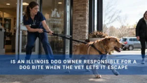 Vet restraining dog on leash