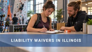 Woman at climbing gym signing liability waiver