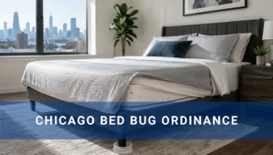 Bed with bedbug infestation with chicago bed bug ordinance overlay