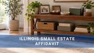 Image of personal belongings in home with Illinois Small Estate Affidavit overlayed