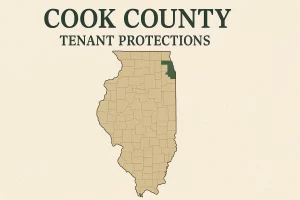 Map of cook county with tenant protections at top of image