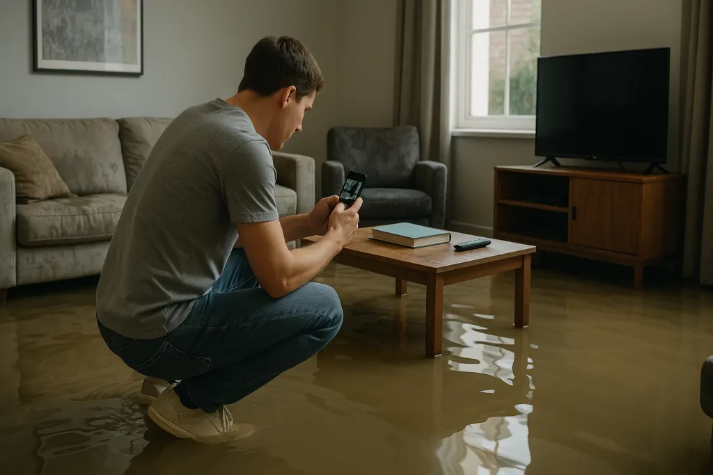 Chicago tenant reviewing damage to flooded apartment