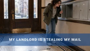 A woman checks the mailboxes in the entryway of an apartment building.