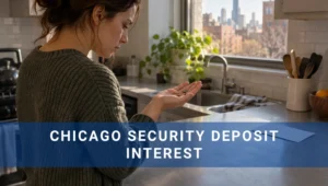 A woman studies a few coins in her palm beside a kitchen counter and envelope.