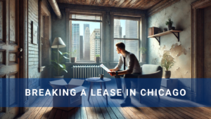 Man sitting in a chair in a Chicago apartment considering breaking his lease