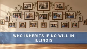 Family tree photographs with Who Inherits If No Will in Illinois overlayed