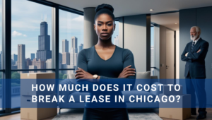Chicago tenant standing in apartment with boxes packed breaking her lease.