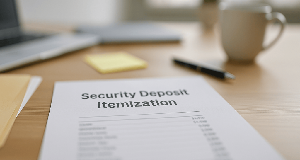 Deposit deduction list on security deposit lawyer desk