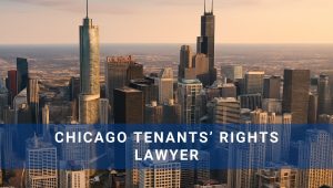 Chicago skyline with chicago tenants' rights lawyer overlay