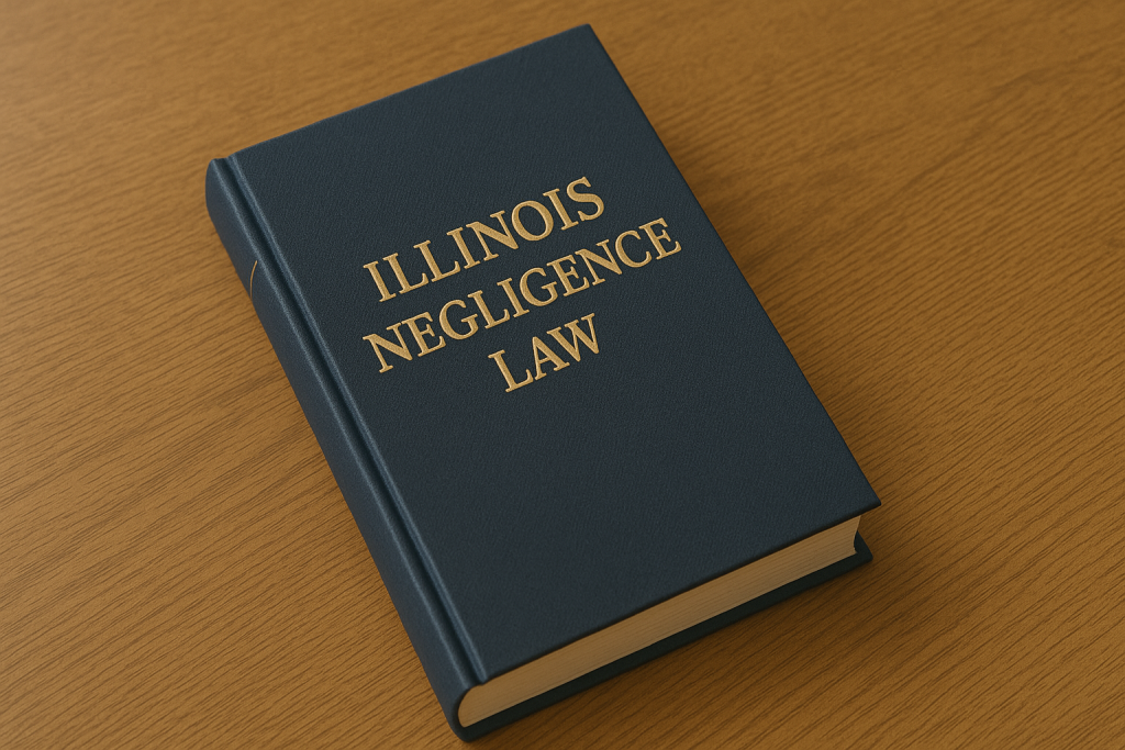 Illinois Negligence Law Book on a Wood Table