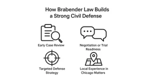 Icons depicting civil litigation defense