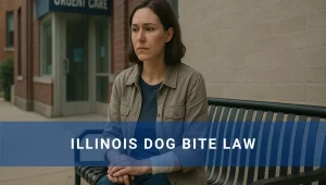 Woman on bench with dog bite on arm