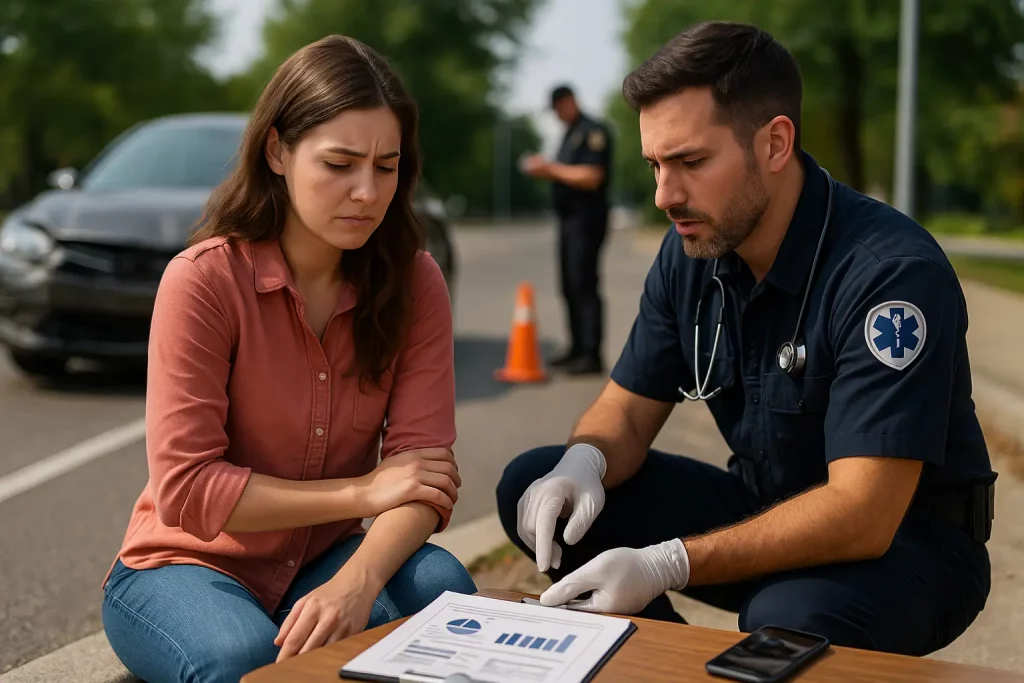 EMT helping injured car passenger
