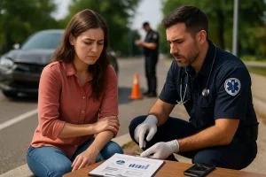 EMT helping injured car passenger