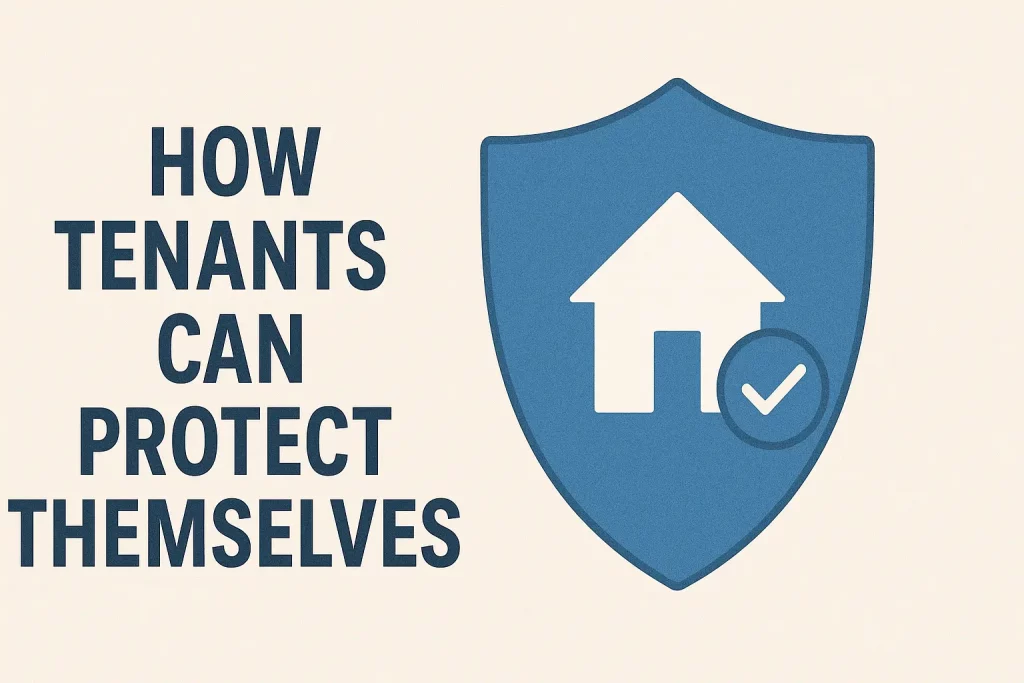 Shield with text on how tenants can protect themselves from paint charges
