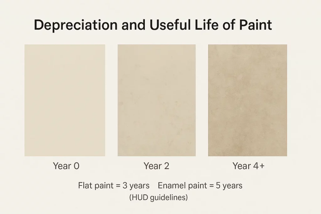 Image showing different states of paint over useful life
