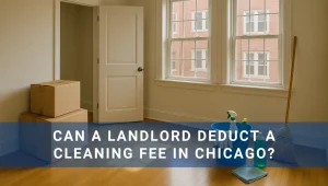 Chicago apartment with moving boxes and cleaning supplies
