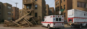 Chicago porch collapse with ambulance in front