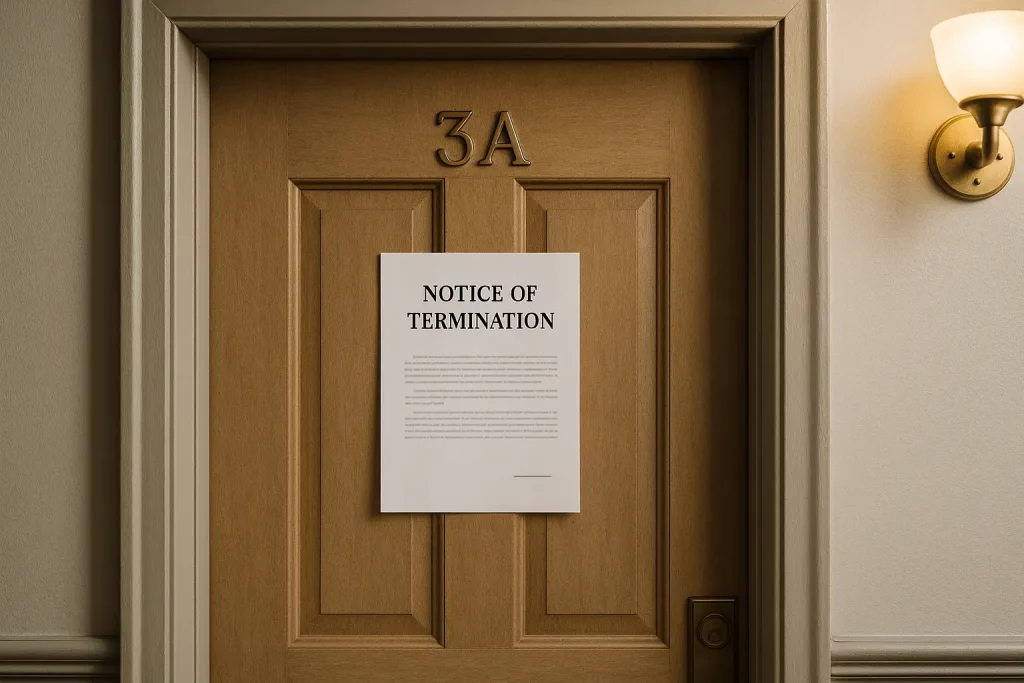 Notice of termination on tenant door