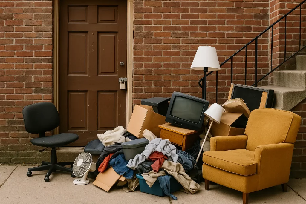 Tenant's possessions outside padlocked door
