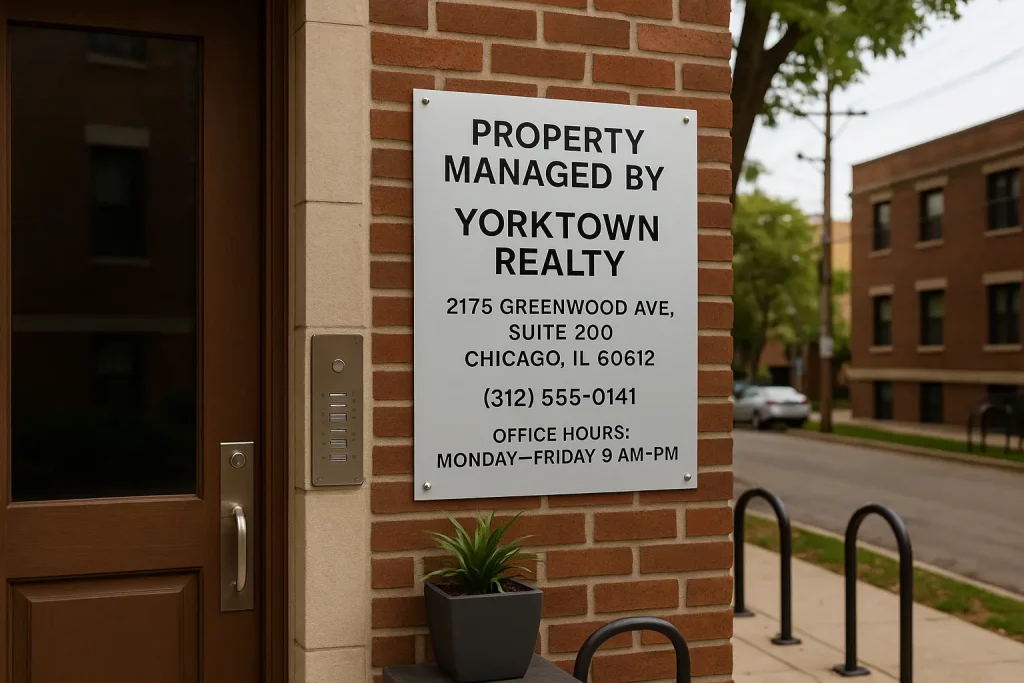 Placard showing landlord contact information