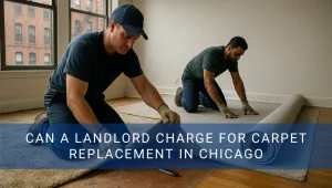 Repairmen replacing carpet in Chicago apartment
